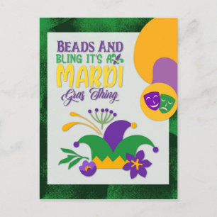 Cute Mardi Gras Pärlor och Bling Vykort
