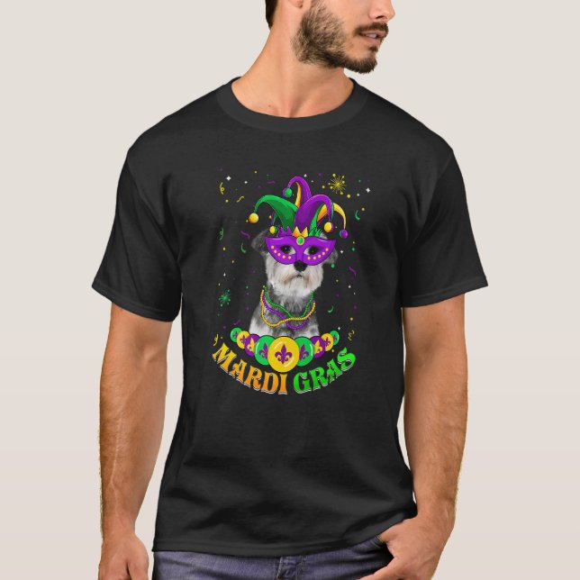 Cute Mardi Gras Schnauzer Dog Dad Dog Mom Mask Bea T Shirt (Framsida)