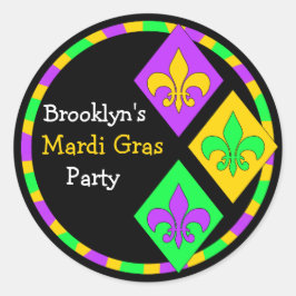 Cute Mardi Gras Theme Namn Party Seal Runt Klistermärke