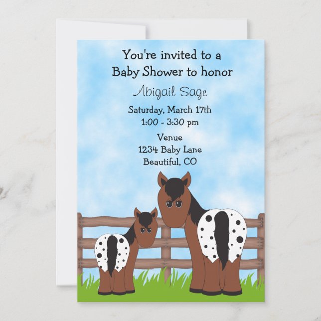 Cute Mare and Foal Appaloosa Horse Baby Shower Inbjudningar (Framsida)