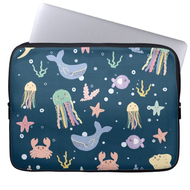 Cute Marine Life Seamless Mönster Laptop Fodral (Framsidan)