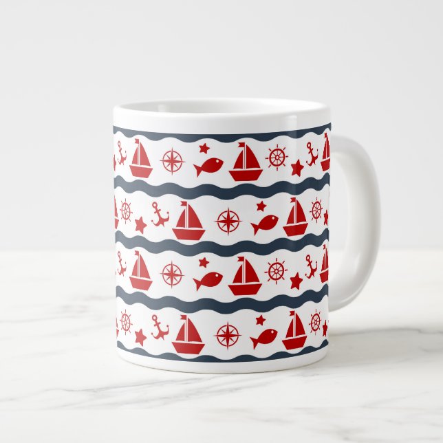 Cute Maritime Mönster Jumbo Mugg (Framsida höger)