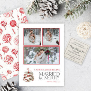 Cute Married & Merry Red Candy cane 3 Photo Julkort