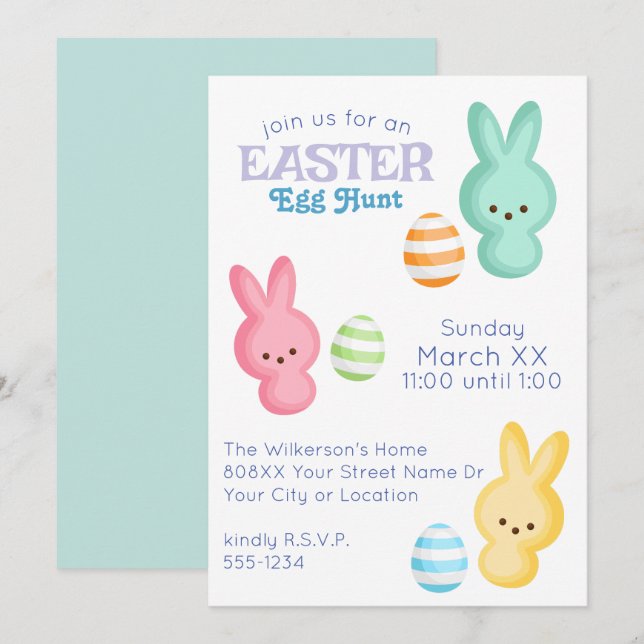 Cute Marshmallow Påskägg Hunt Inbjudningar (Fram/baksida)