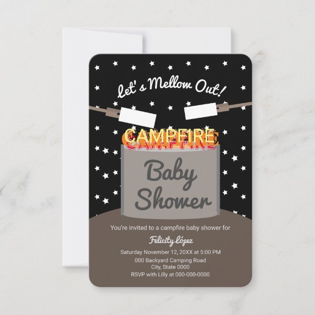 Cute Marshmallow Starry Natt Campfire Baby Inbjudningar (Framsida)