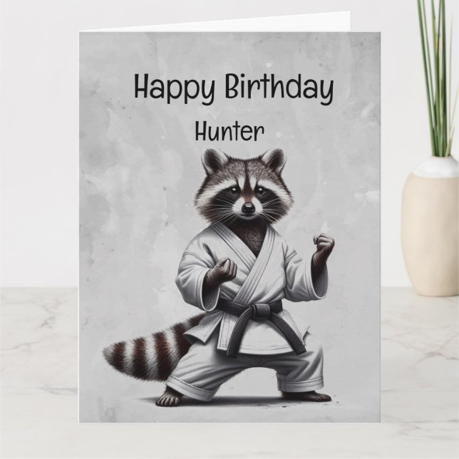 Cute Martial Arts Raccoon Anpassningsbar Birthday Kort (Framsida)