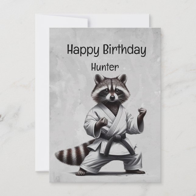 Cute Martial Arts Raccoon Anpassningsbar Birthday Kort (Framsida)