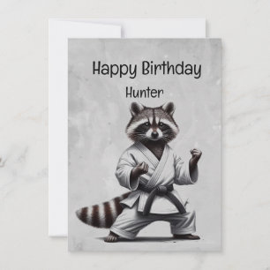 Cute Martial Arts Raccoon Anpassningsbar Birthday Kort