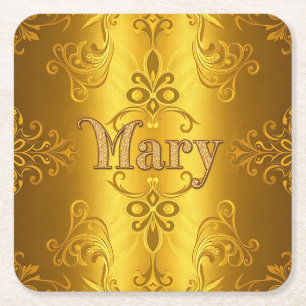 Cute Mary Namn Gold Foil Underlägg Papper Kvadrat