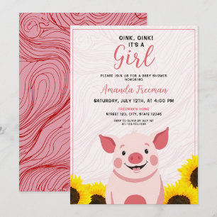 Cute Mask Rosa Sunblommor Gris Girl Baby Shower Inbjudningar