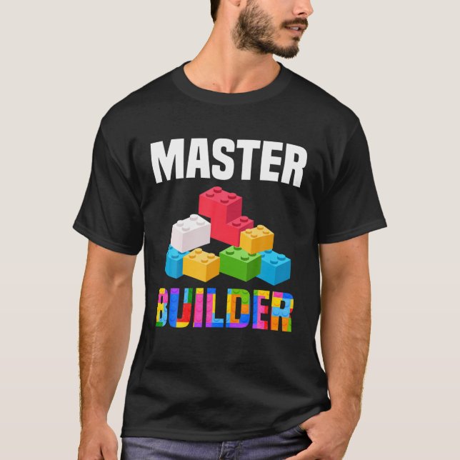 Cute Master Builder Brick Builder Funny Blocks Lek T Shirt (Framsida)