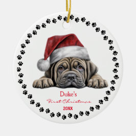 Cute Mastiff Hund Santa Hat Tass 1:a jul Julgransprydnad Keramik
