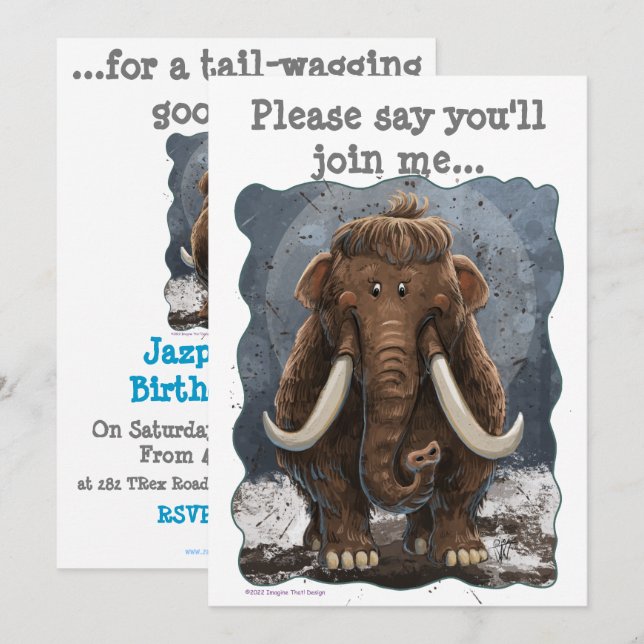Cute Mastodon Inbjudningar (Fram/baksida)