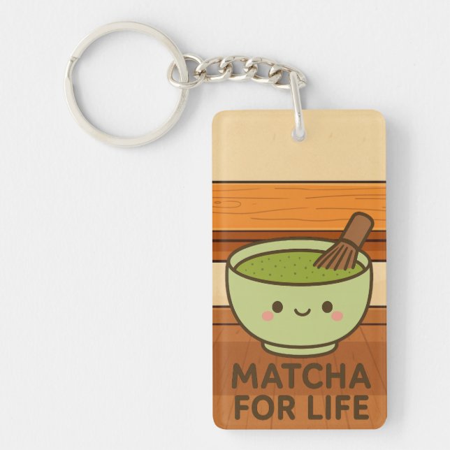 Cute Matcha Bowl Sticker Nyckelring (Framsidan)