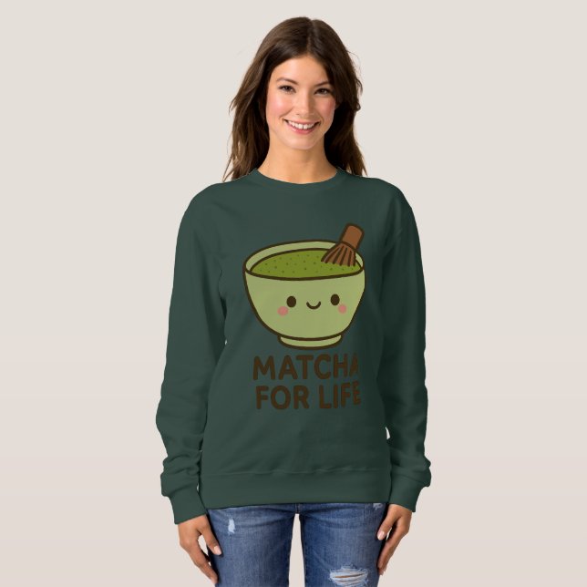 Cute Matcha Bowl Sticker T Shirt (Hel framsida)