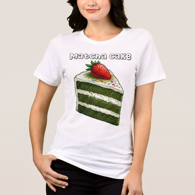 Cute Matcha Cake Slice Strawberry Dessert T-Shirt (Framsida)