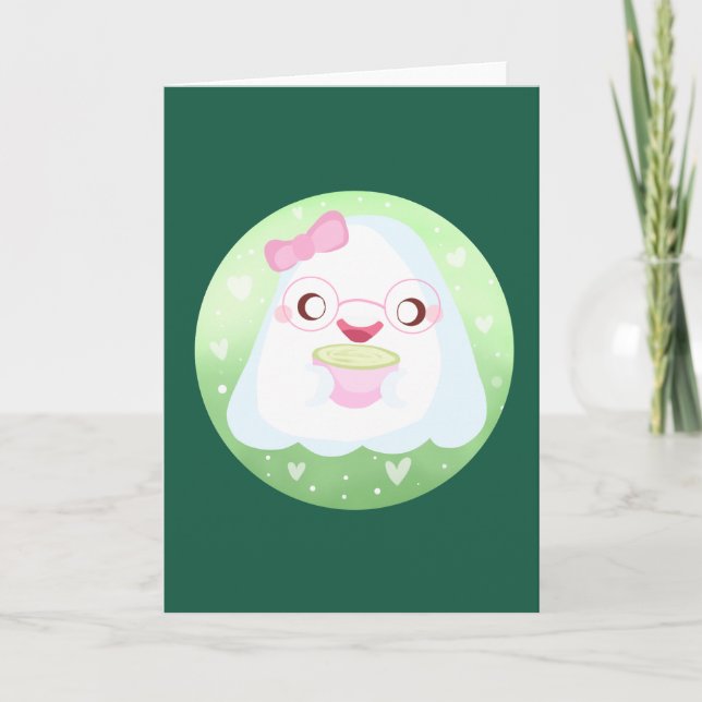 Cute Matcha Latte Ghost Kort (Framsida)
