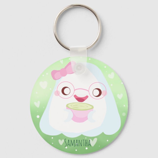 Cute Matcha Latte Ghost Nyckelring (Framsida)