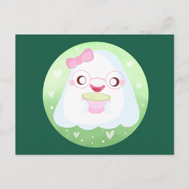Cute Matcha Latte Ghost Vykort (Framsida)