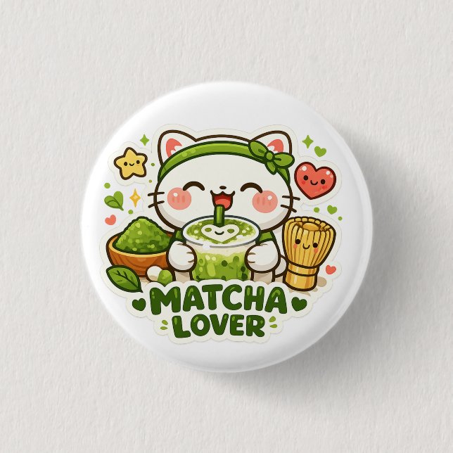 Cute Matcha Lover Cat Knapp (Framsida)