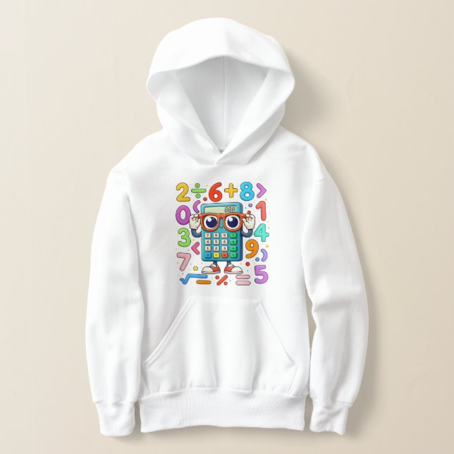 Cute Maths Calculator Hoodie for Kids School T Shirt (Laydown)