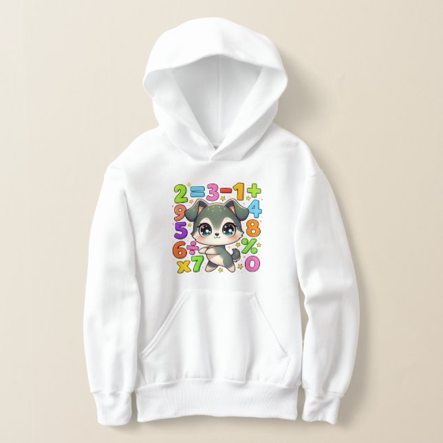 Cute Maths Kitten Numbers Hoodie for Kids T Shirt (Laydown)