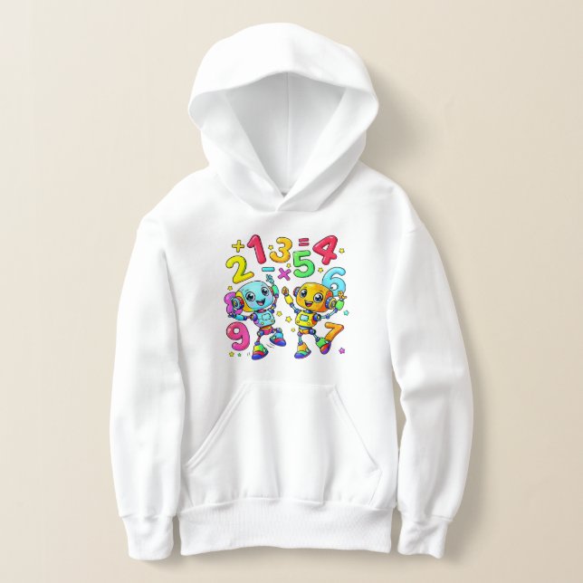 Cute Maths Numbers Monsters Cartoon Hoodie Kids UK T Shirt (Laydown)
