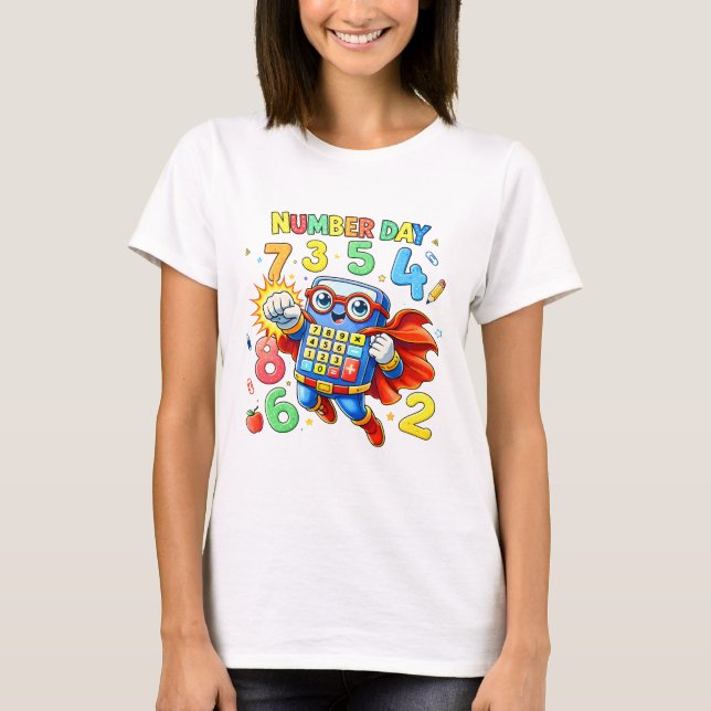 Cute Maths Numbers Superhero Robot T Shirt KidsUK (Framsida)