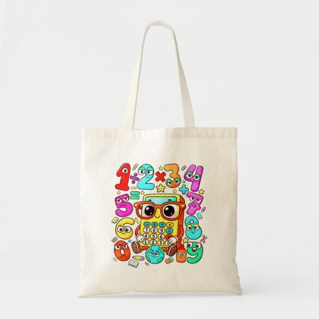 Cute Maths Numbers Tote Bag for School Tygkasse (Framsidan)