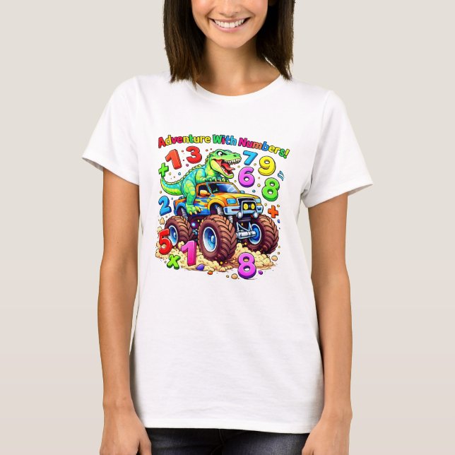 Cute Maths Numbers Tractor Cartoon T Shirt Kids UK (Framsida)