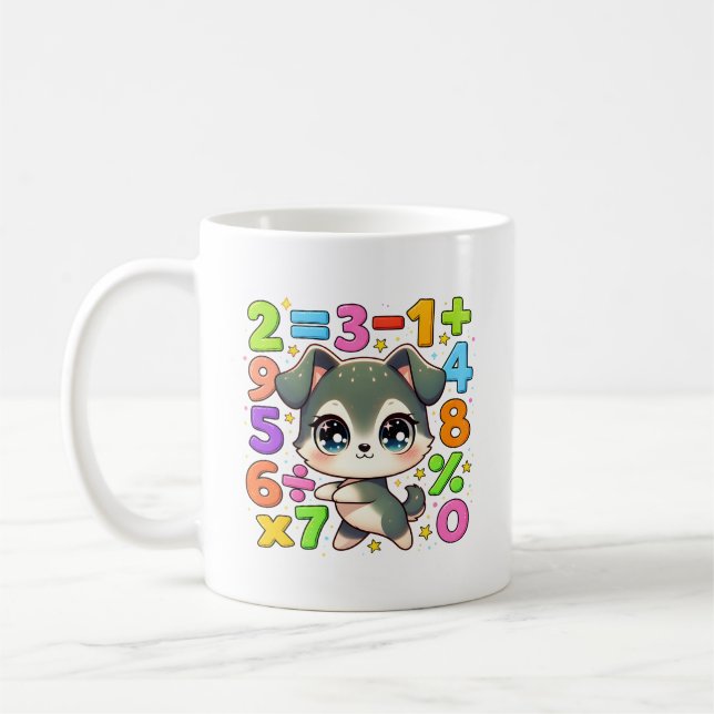 Cute Maths Puppy Numbers Mug for Kids Kaffemugg (Vänster)
