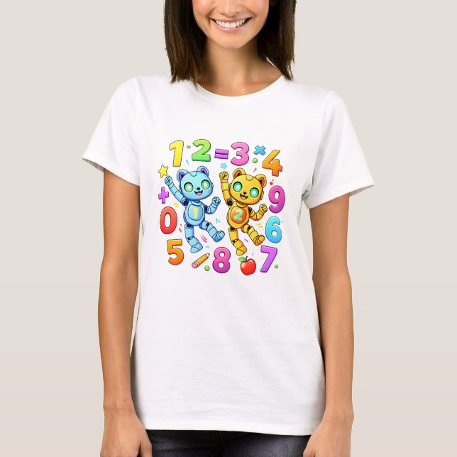 Cute Maths Robots Number Day T Shirt (Framsida)