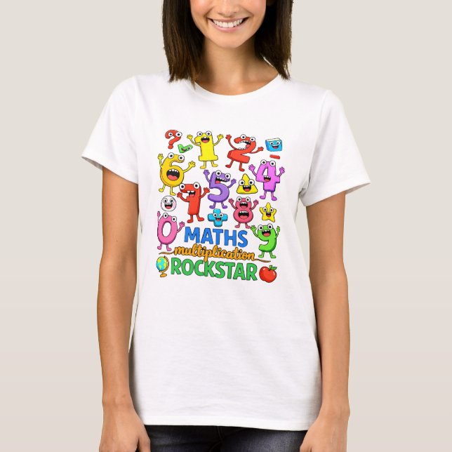 Cute Maths Rockstar Numbers Cartoon T Shirt KidsUK (Framsida)