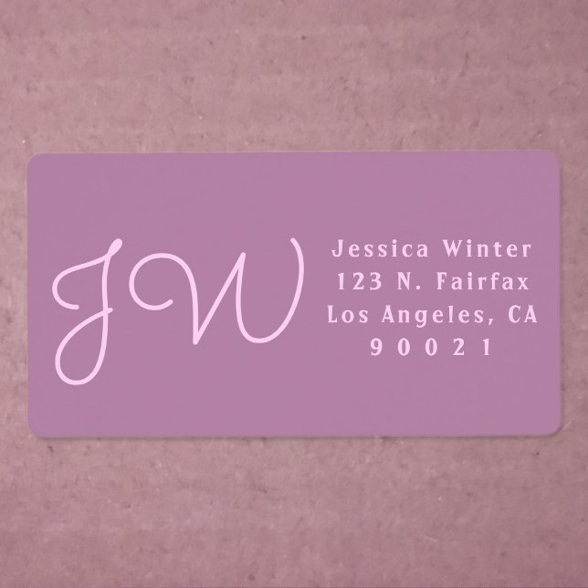 Cute Mauve/Rosa Monogram Returadress Shipping Fraktsedel (Skapare uppladdad)