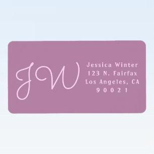 Cute Mauve/Rosa Monogrammed-Returetiketter Adressetikett