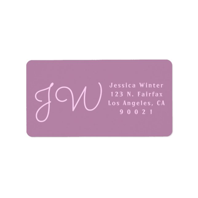 Cute Mauve/Rosa Monogrammed-Returetiketter Adressetikett (Framsidan)