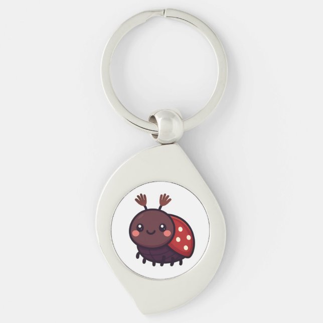 Cute May Beetle - Kawaii Forest Charm Swirl Silverfärgad Nyckelring (Framsidan)