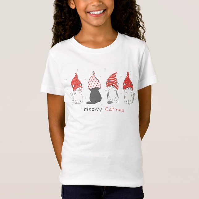 Cute Meaow Catmas Kittens Grils T-Shirt (Framsida)