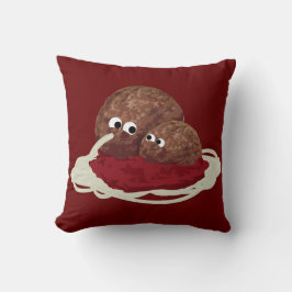 Cute Meatball Eating Spaghetti Dekorativ kudde