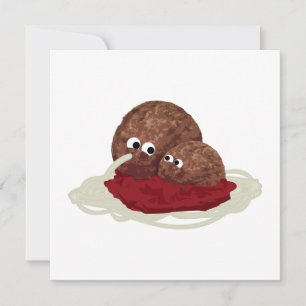 Cute Meatball Eating Spaghetti Inbjudningar