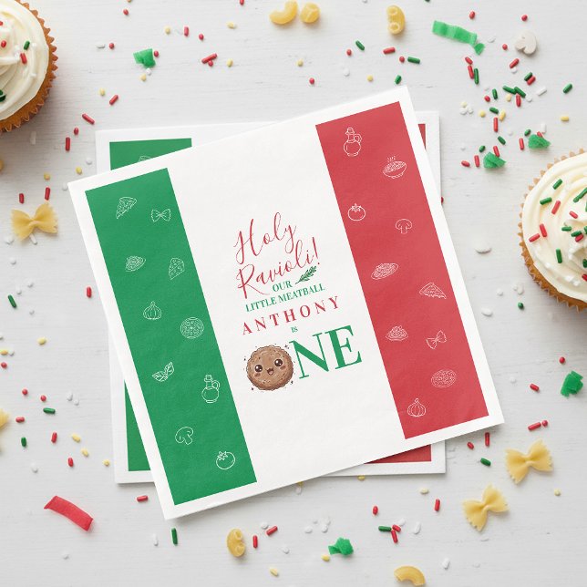 Cute Meatball First Birthday Party  Pappersservett (Cute Meatball First Birthday Party Paper Dinner Napkins)