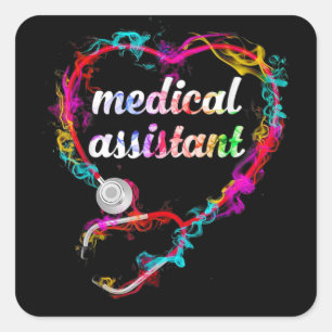 Cute Mediant Assistant Colorful Stethoscope Heart Fyrkantigt Klistermärke