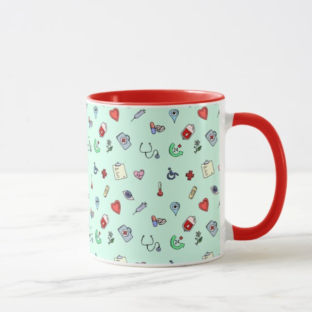 Cute Medical Icon Mönster Mugg (Höger)