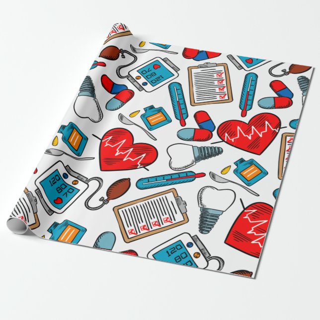 Cute Medical Nurse Doktor Theme Mixed Mönster  Presentpapper (Utrullad)