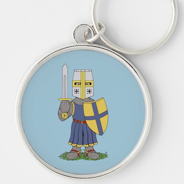Cute Medieval Knight Rund Silverfärgad Nyckelring (Framsidan)