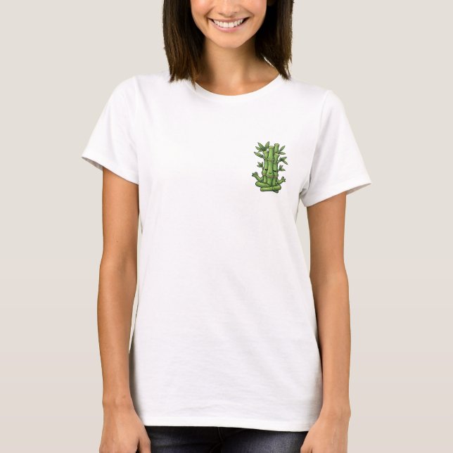 Cute Meditating Bamboo Character in Lotus Position T Shirt (Framsida)