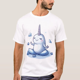 Cute Meditating Narwhal Illustration in Zen Pose T Shirt