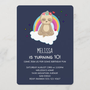 Cute Meditating Sloth på en molnbaserad Födelsedag Inbjudningar