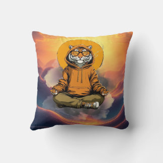 Cute Meditating Tiger – Zen Animal Cartoon Design Kudde