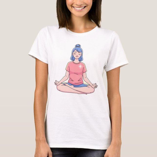 Cute Meditation Girl Yoga Illustration T Shirt (Framsida)